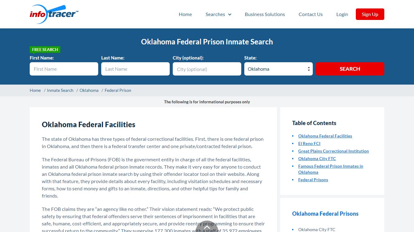 Oklahoma Federal Prisons Inmate Records Search - InfoTracer