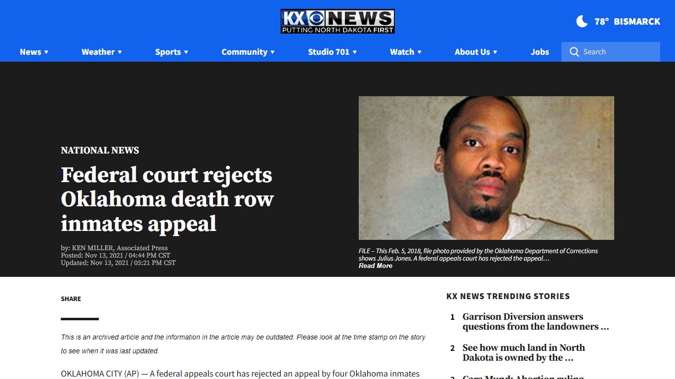 Federal court rejects Oklahoma death row inmates appeal ...